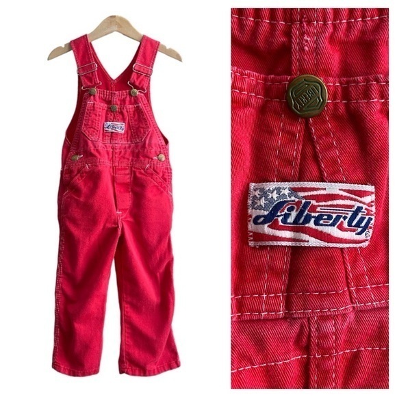Vintage Liberty Red Denim Overalls Bibs - Picture 1 of 14